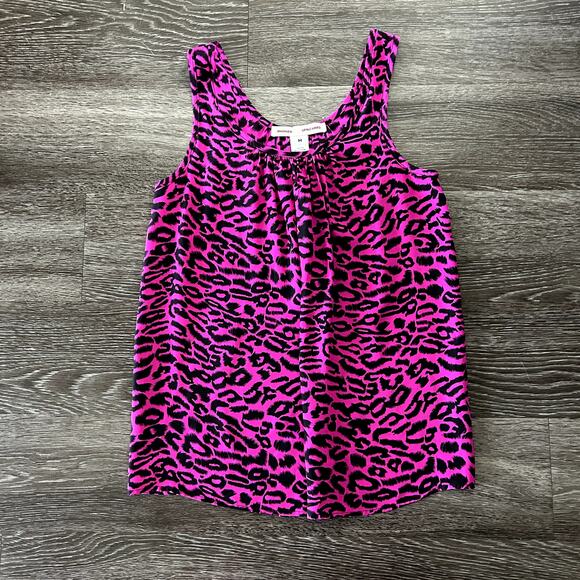 EUC Amanda Uprichard 100% Silk Tank Top Sz M Pink Black Animal Print Sleeveless - Picture 1 of 11